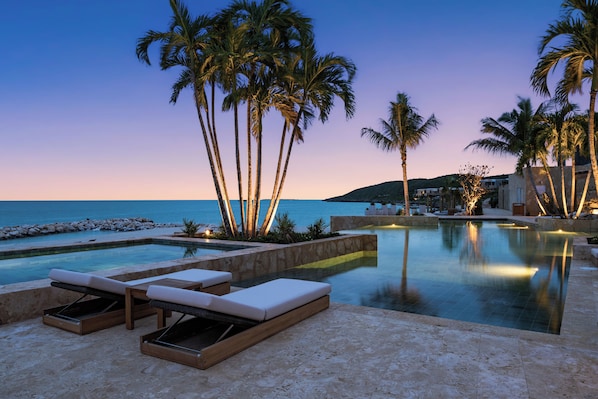 2 outdoor pools, open 7:00 AM to 6:00 PM, free cabanas