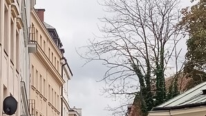 A narrow street with buildings on either side, a sign for a museum, and a no parking sign. - Perfect for Old Town, Chopin and Warsaw Universities Visits. Safe, quiet, budget (Warszawa)