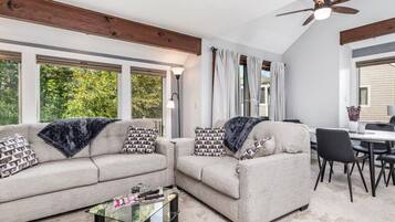 TV, fireplace, foosball