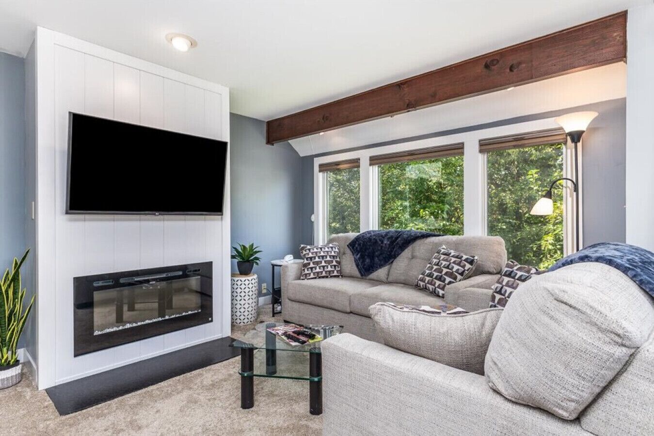 TV, fireplace, foosball