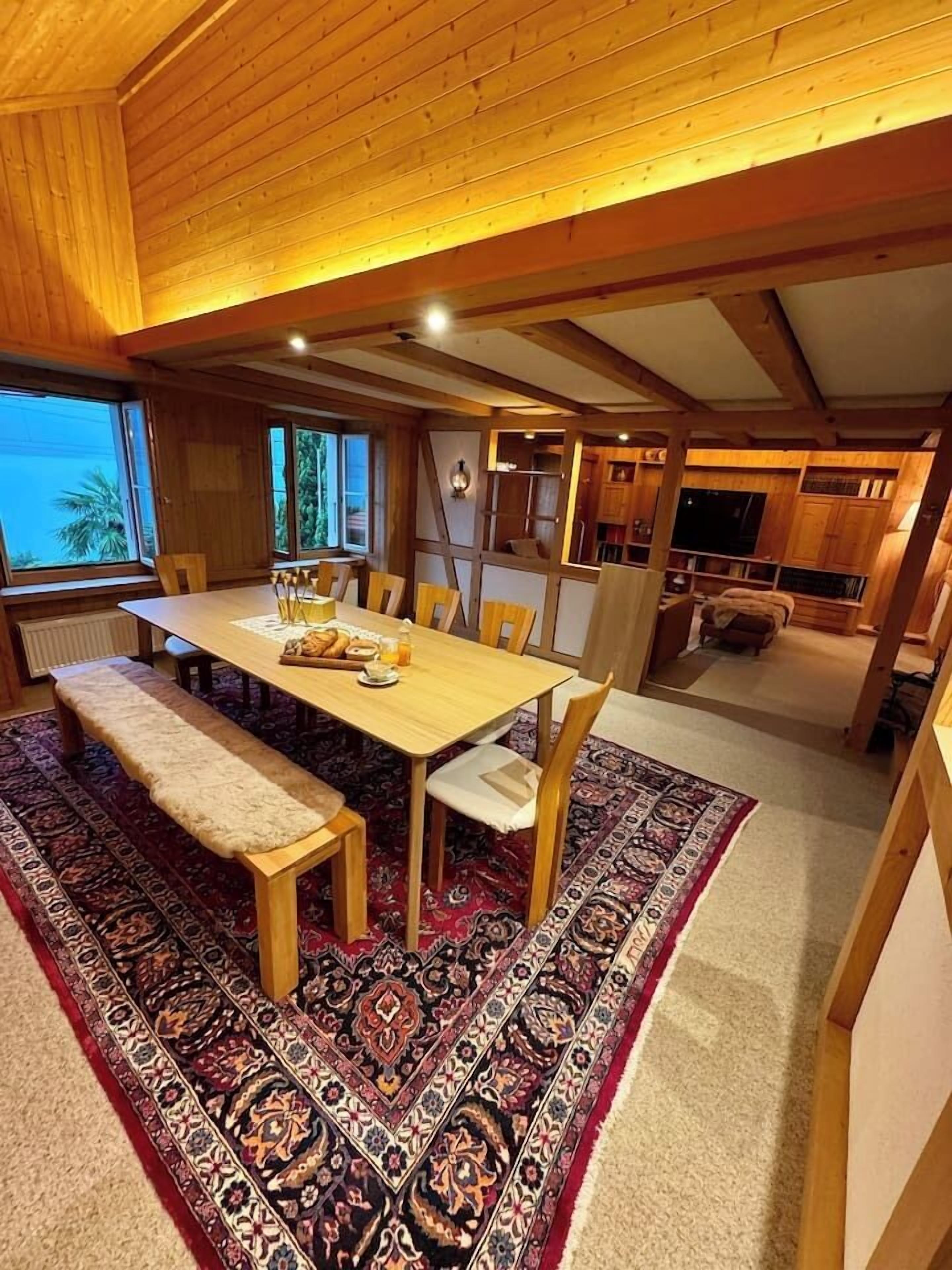 Dining together in a cozy chalet setting