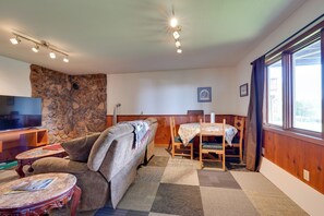 TV, DVD player, books, video library