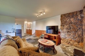 TV, DVD player, books, video library