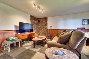 TV, DVD player, books, video library