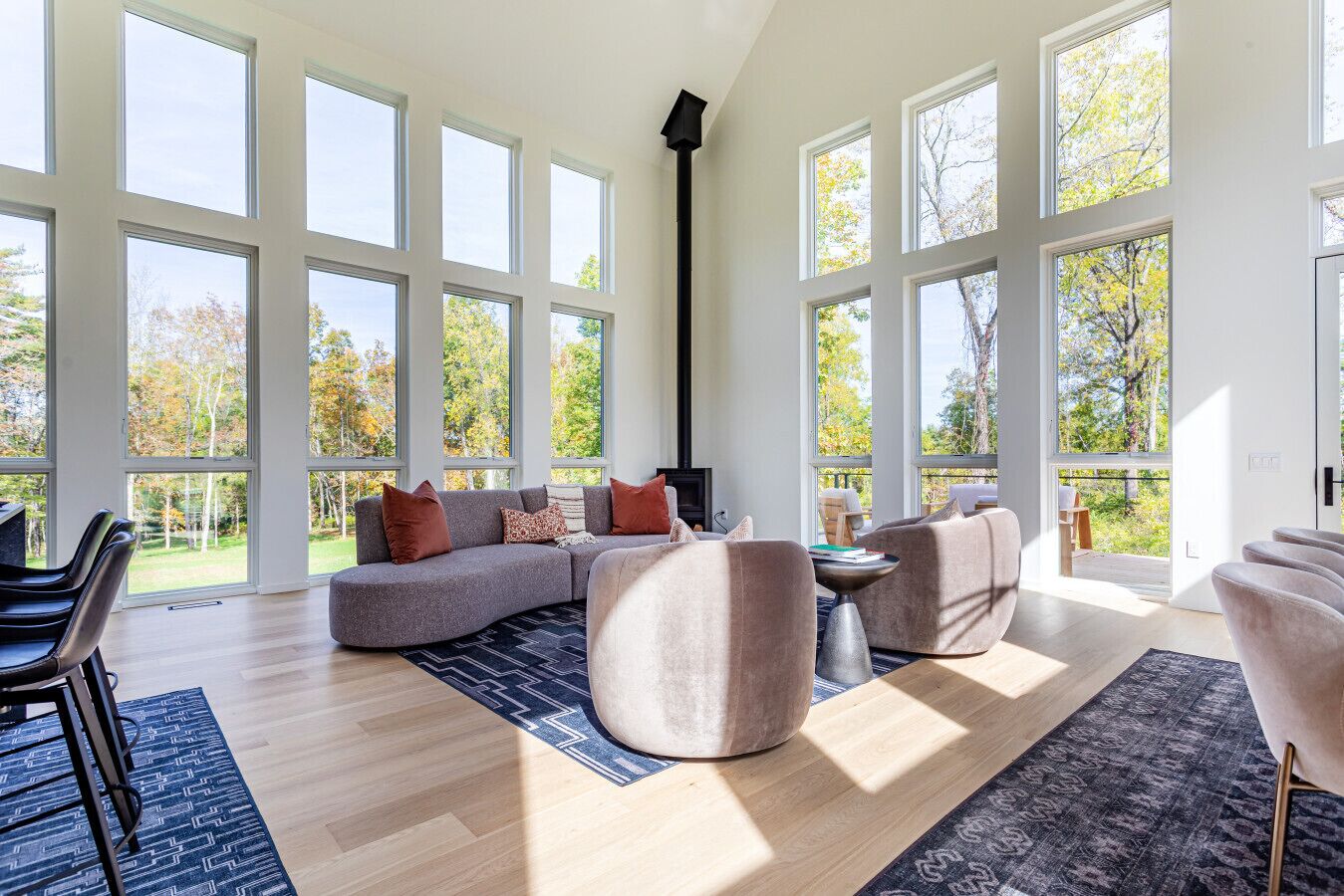 Televisión, chimenea, libros y estéreo 