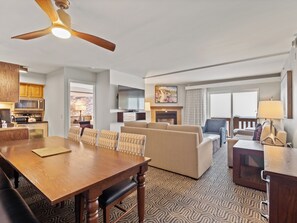 TV, fireplace - Christmas week 2-bedroom condo with pool & hot tubs in the Marriott Streamside (Vail)