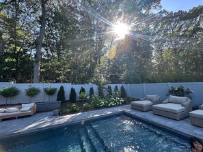 Outdoor pool, a heated pool - Designer Sag Harbor Home w/ Pool + Fire Pit + Yard (Sag Harbor)