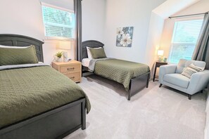 3 bedrooms, desk, iron/ironing board, travel cot