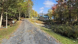 A gravel road leading to a small cabin surrounded by trees. - Hedgehog (Wilson Pond Cabins) (Greenville)