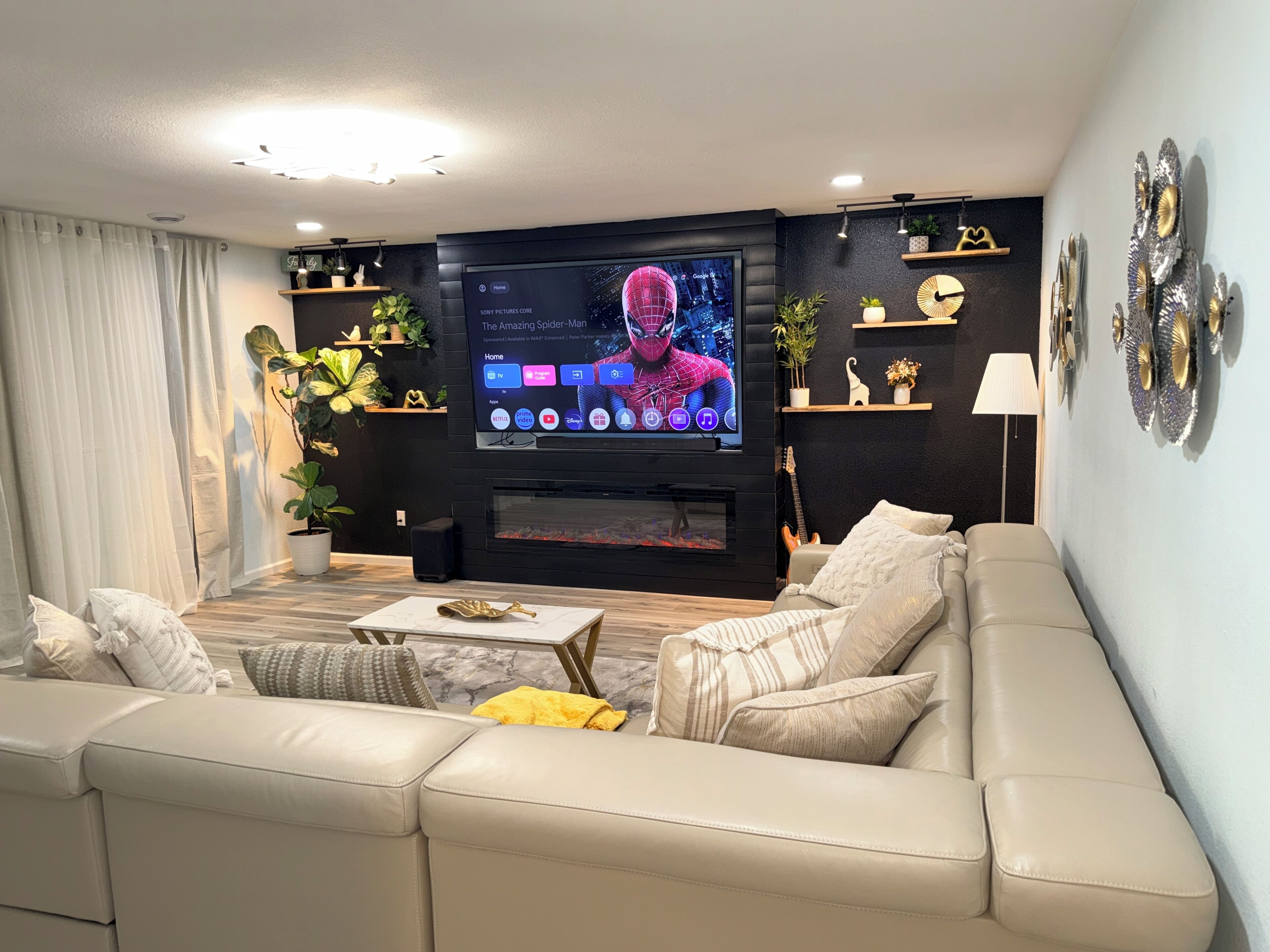 Smart TV, fireplace, video games