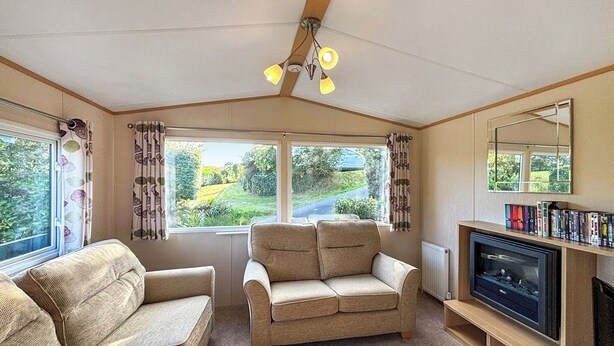 A cozy living room with a sofa, a smaller sofa, a fireplace, and a bookshelf. - 2 bedroom accommodation in Machynlleth (Machynlleth)