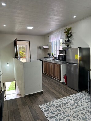 Frigorífico, microondas, horno y placa de cocina