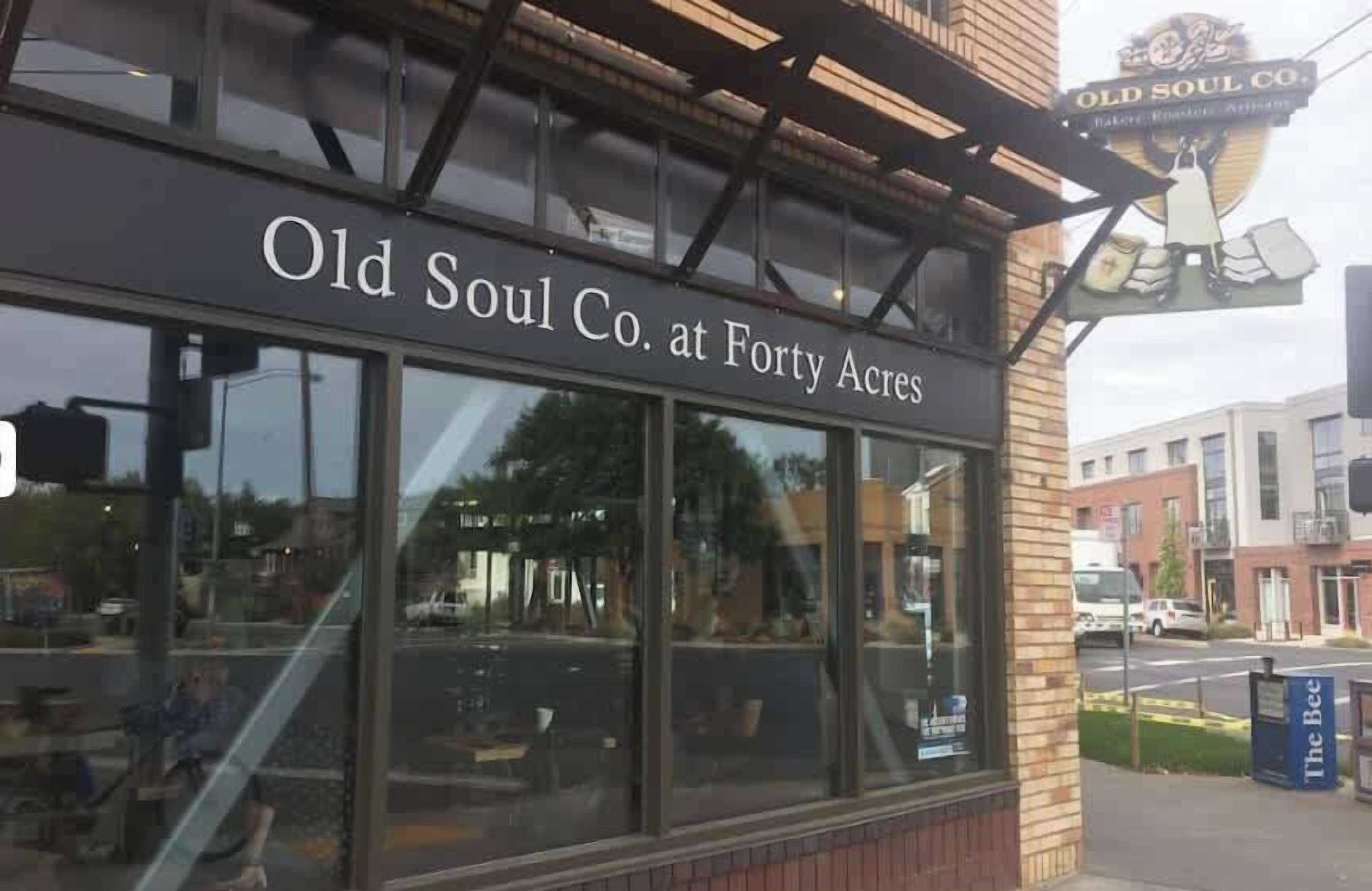 A storefront with a sign reading "Old Soul Co. at Forty Acres."