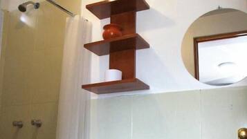 Shower, towels, soap, shampoo