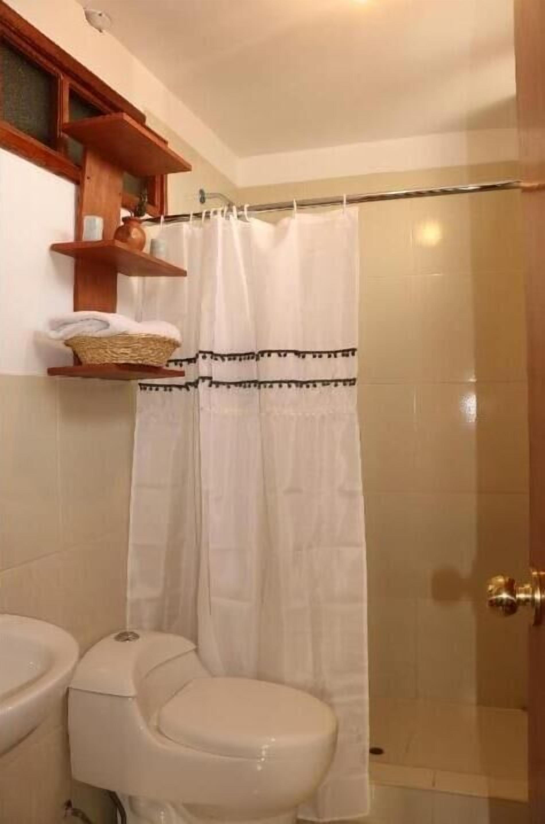 Shower, towels, soap, shampoo