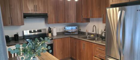 Frigorífico, microondas, horno y placa de cocina