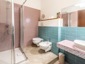 Douche, séchoir à cheveux, bidet, serviettes fournies