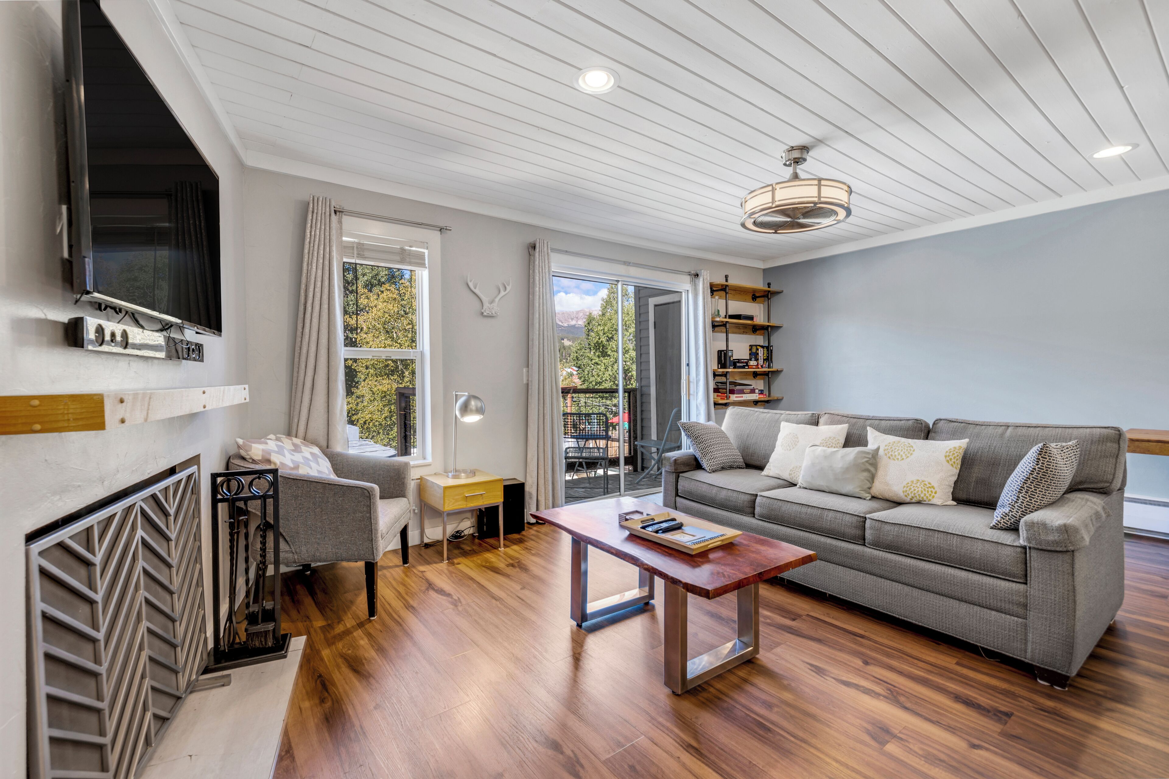 Televisión y chimenea 