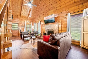 TV, fireplace, table football, books