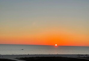On the beach, sun-loungers, beach towels