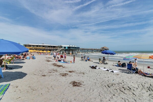 On the beach, white sand