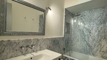 Hair dryer, towels, toilet paper