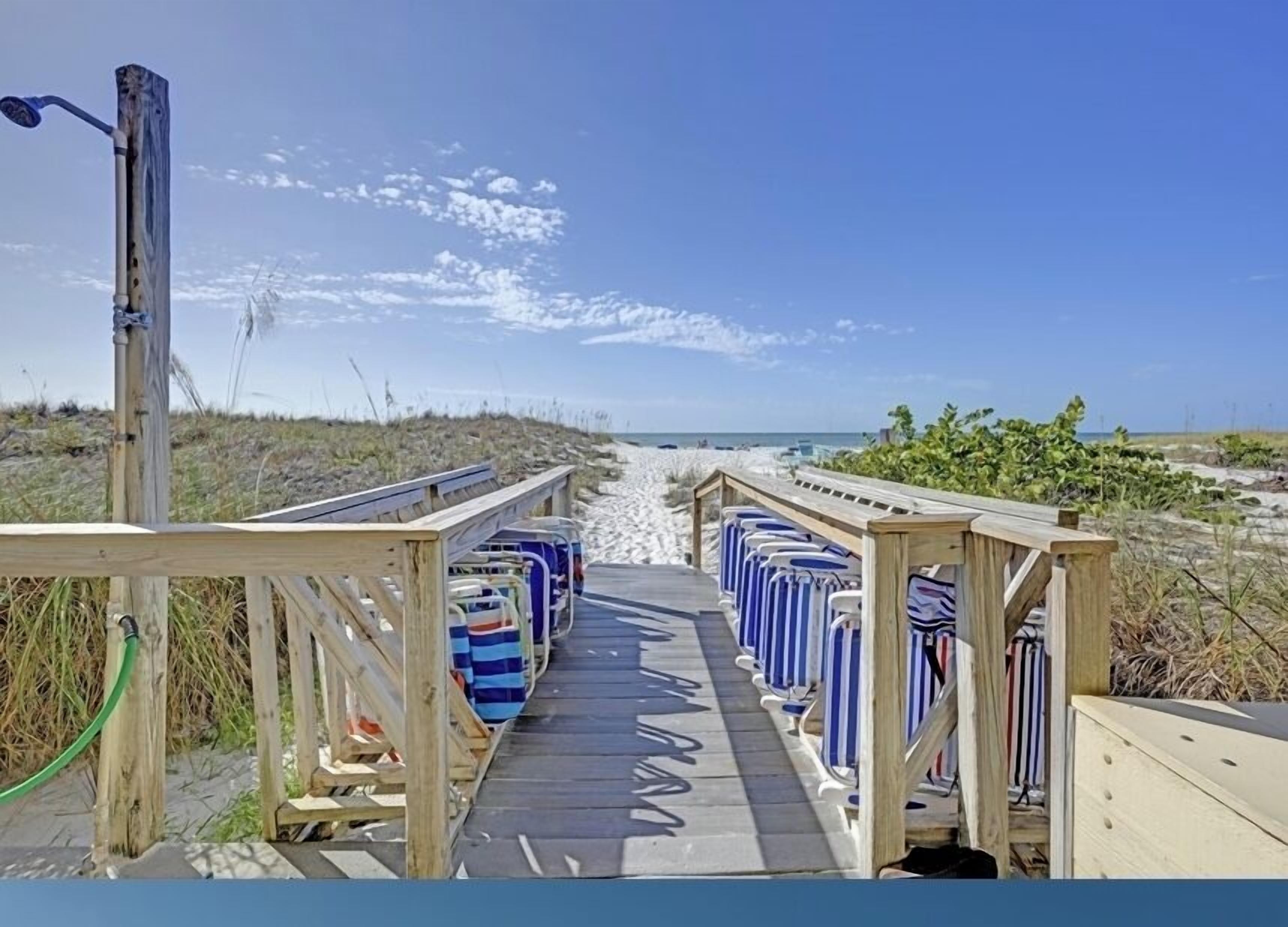 Beach nearby, sun loungers