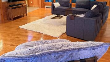 Een televisie en een open haard