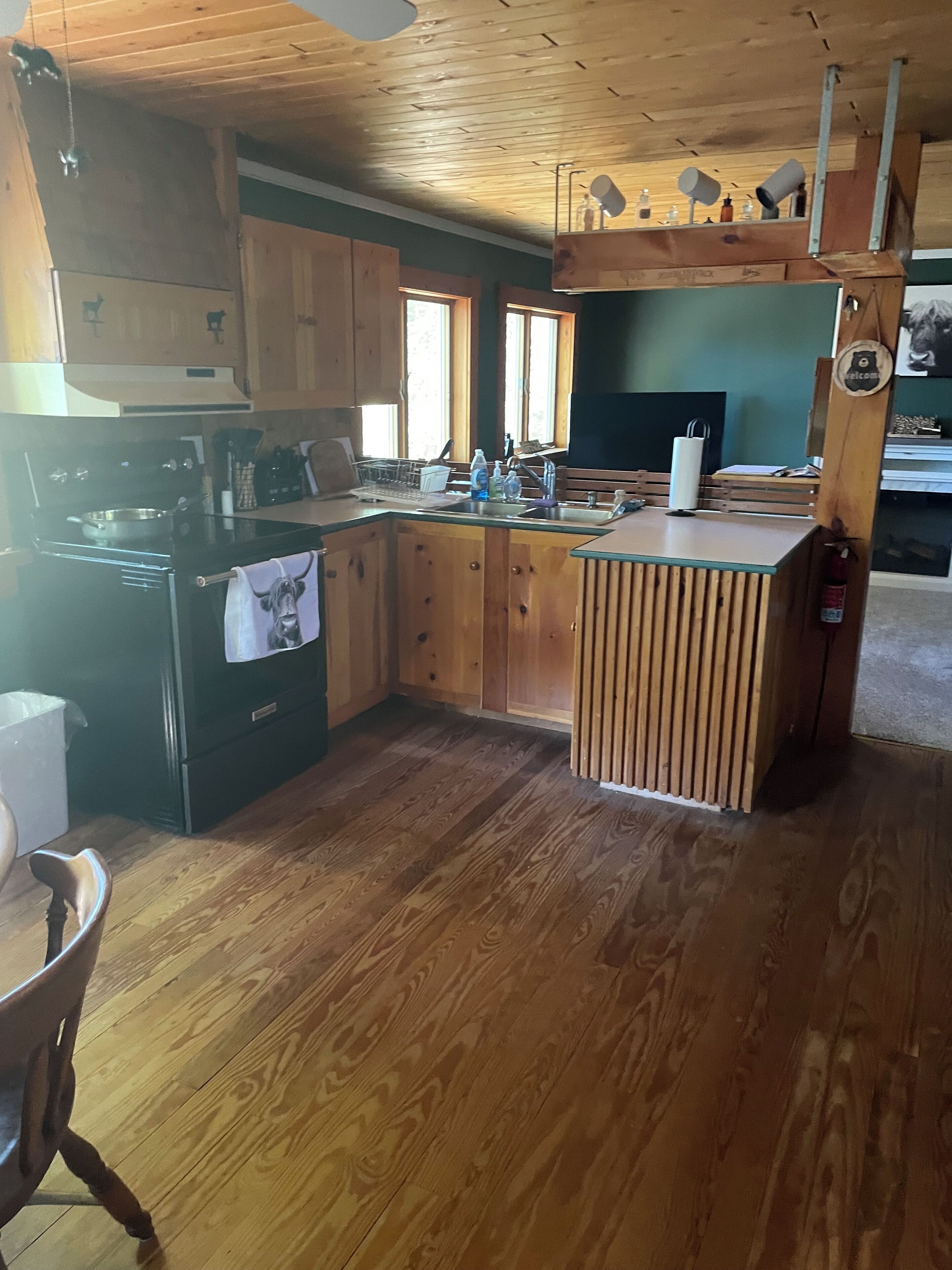 Een microgolfoven, een oven, een kookplaat