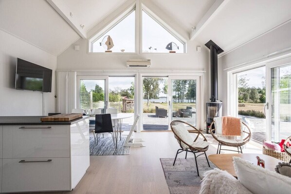 Flat-screen TV, books