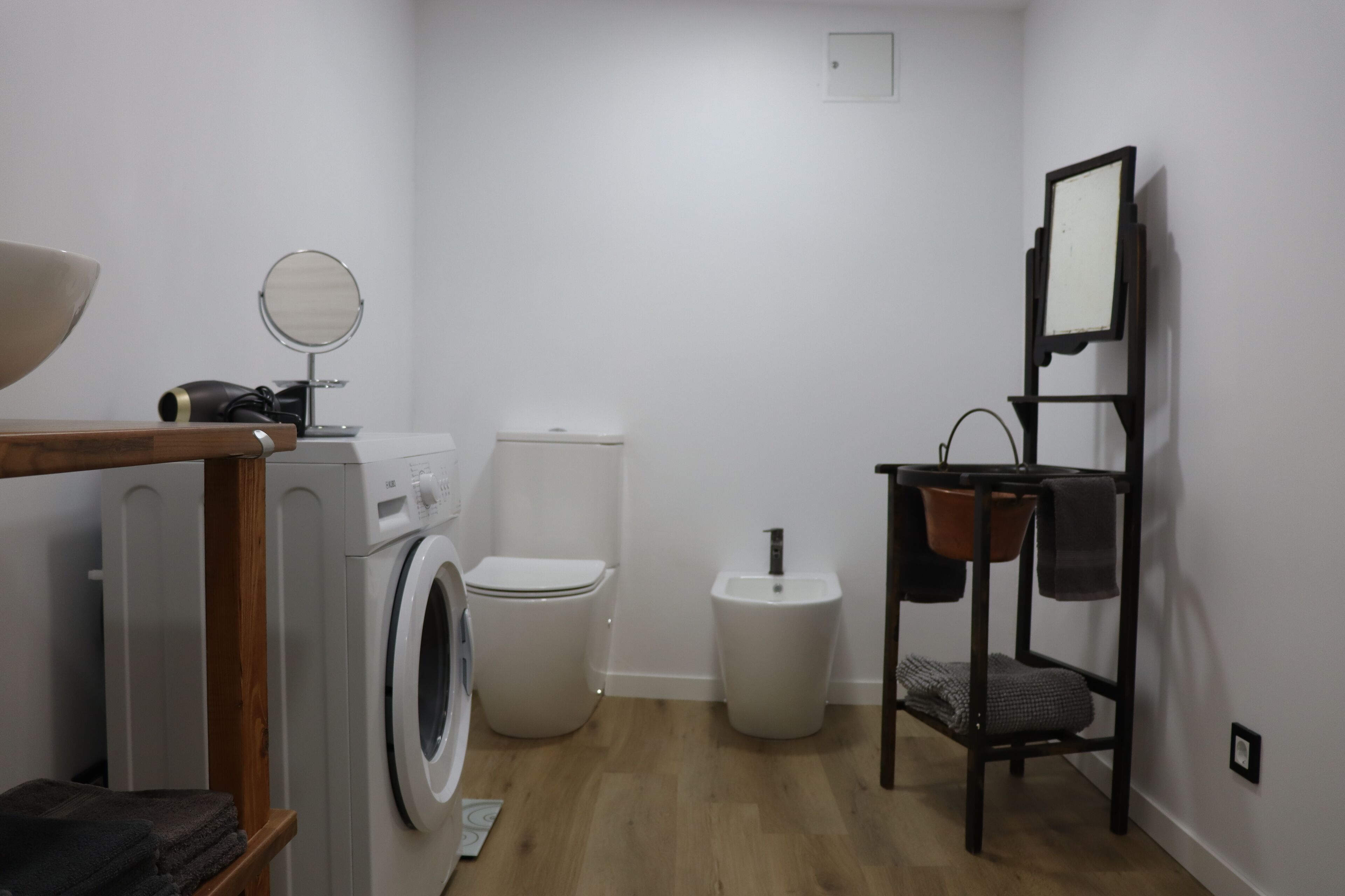 Shower, jetted bath, hair dryer, bidet