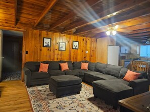 Smart TV, fireplace, DVD player, books