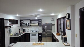 Fridge, microwave, oven, coffee/tea maker