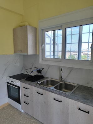 Fridge, stovetop, cookware/dishes/utensils