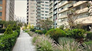 A pathway lined with lush greenery and tall buildings in the background. - Polanco beautiful 1 bedroom Apartment, next to shopping mall. Great views, WiFi (Ciudad de México)