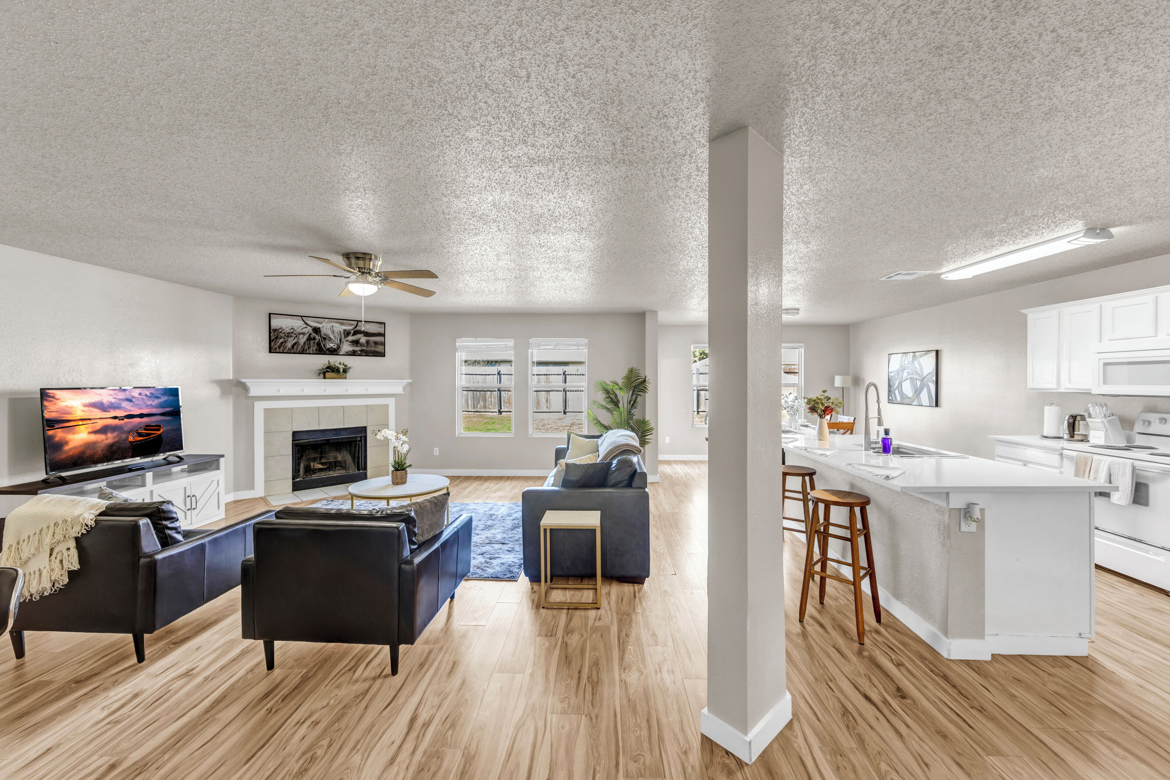 Smart TV, fireplace, video games