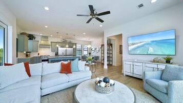 Smart TV, video games, foosball, stereo