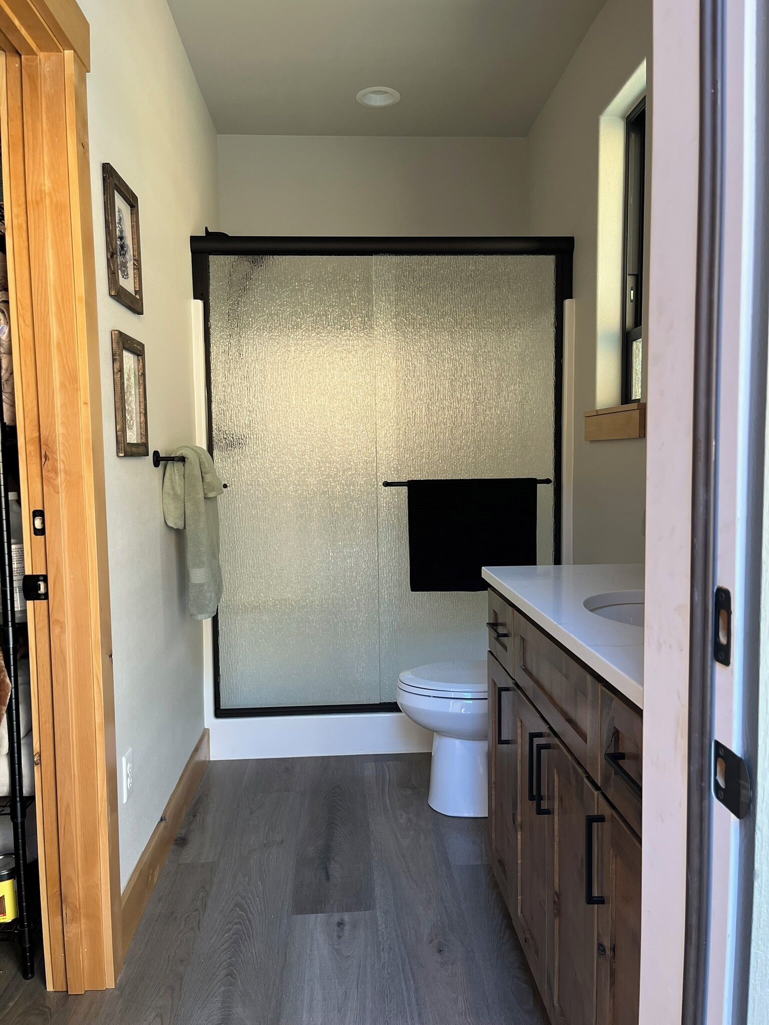 Shower, towels, toilet paper