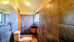シャワー、ヘアドライヤー、トイレットペーパー