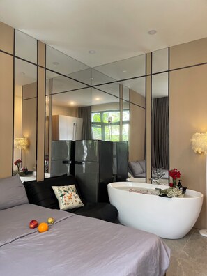 Egyptian cotton sheets, premium bedding, memory-foam beds, minibar