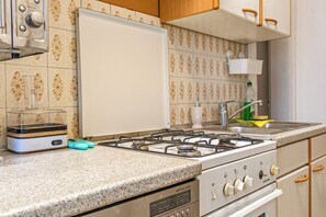 Basic Apartment | Private kitchen | Fridge, microwave, oven, stovetop