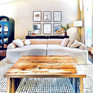 TV, fireplace, books