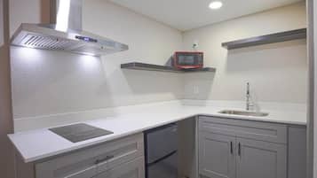 Fridge, microwave, stovetop