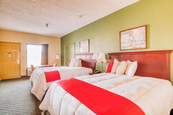 Unwind on crisp double beds in a bright, spacious room.