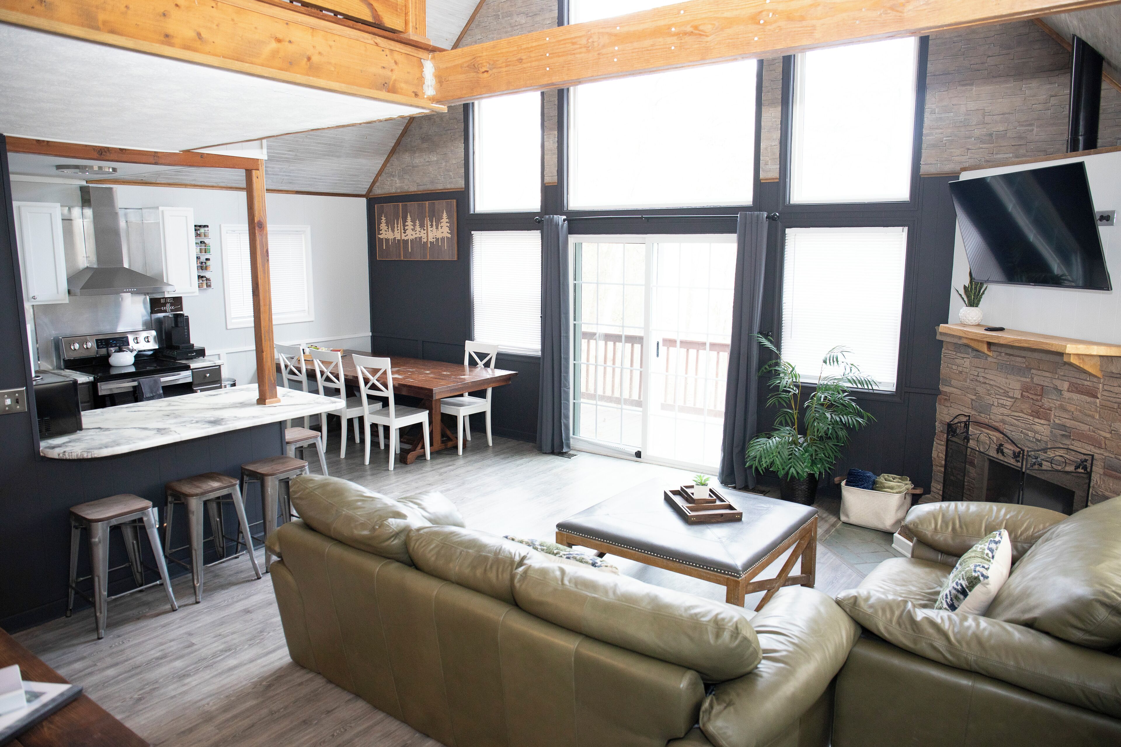 Smart TV, fireplace, video games, foosball