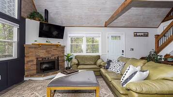 Smart TV, fireplace, video games, foosball