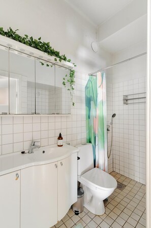 Hair dryer, towels, toilet paper