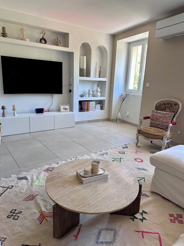 Smart TV, DVD player, books