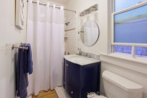 Hair dryer, bidet, towels, soap