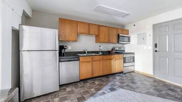 Fridge, dining tables